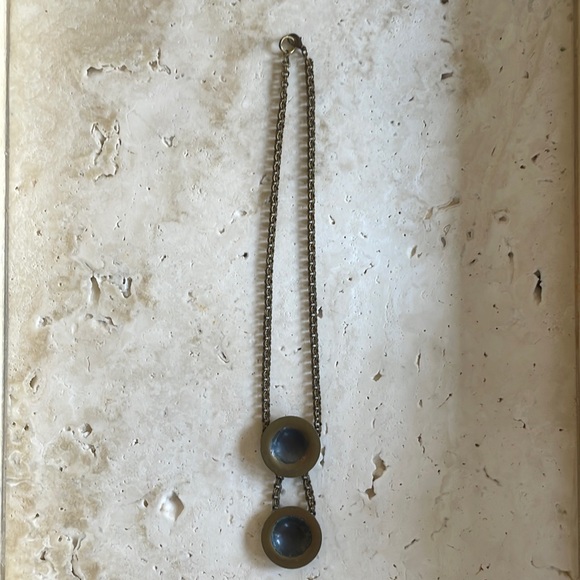 Vintage brass necklace with chain detail and two disks. 17” - Picture 1 of 5
